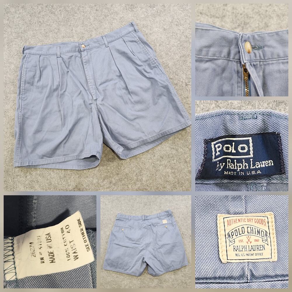 Vintage Polo‎ Ralph Lauren Shorts Mens 40 Blue Pleated Chino Classic USA 90s 80s